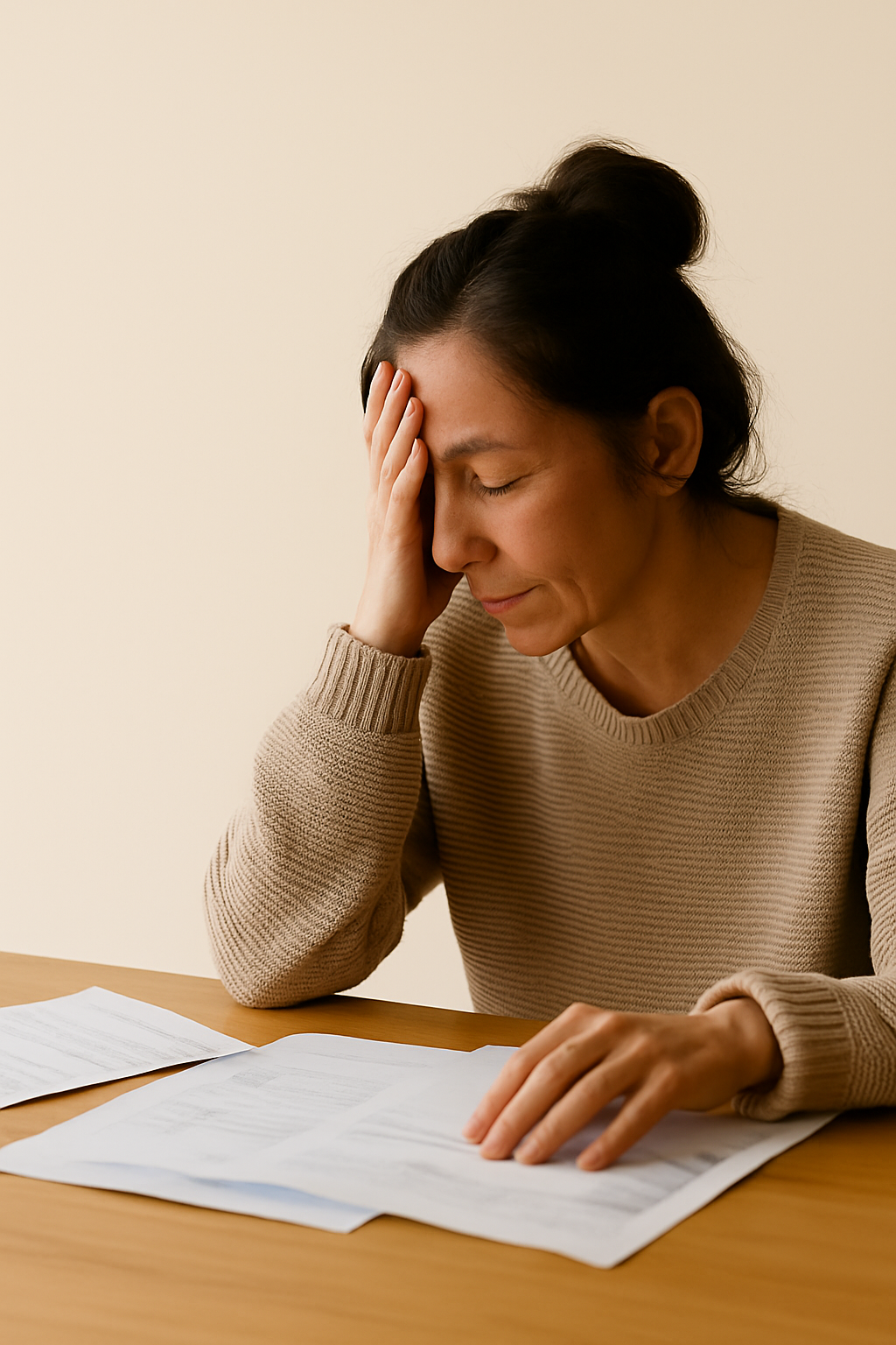 Woman stressed about financial documents
